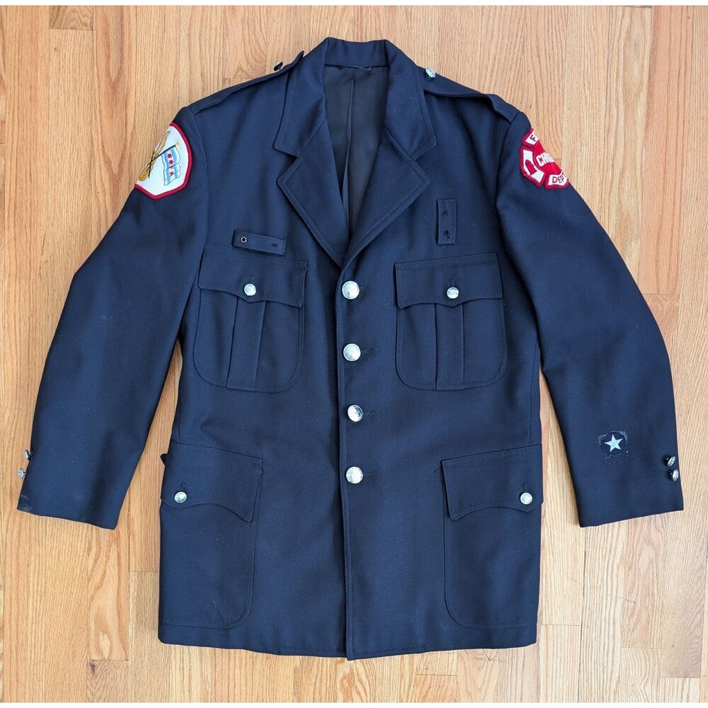 Vintage Chicago Fire Department Uniform Jacket Patches Buttons Fireman Fighter